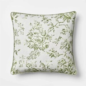 Studio McGee Oversized Square Floral Jacquard Pillow Green
